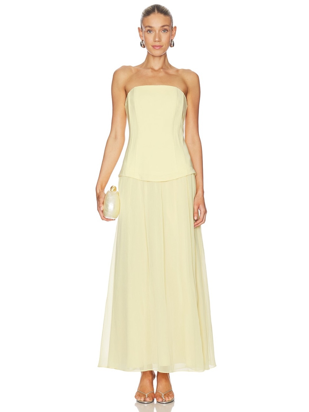 Line & Dot Strapless Fond Dress in Light Yellow